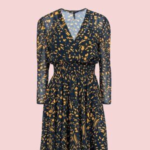 Women's Dress "Maje" Navy and Mustard Patterned Dress Size 2